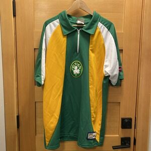 Vtg Boston Celtics Warm Up Shirt Hardwood Classics Majestic‎ Men's XL NBA FLAWS